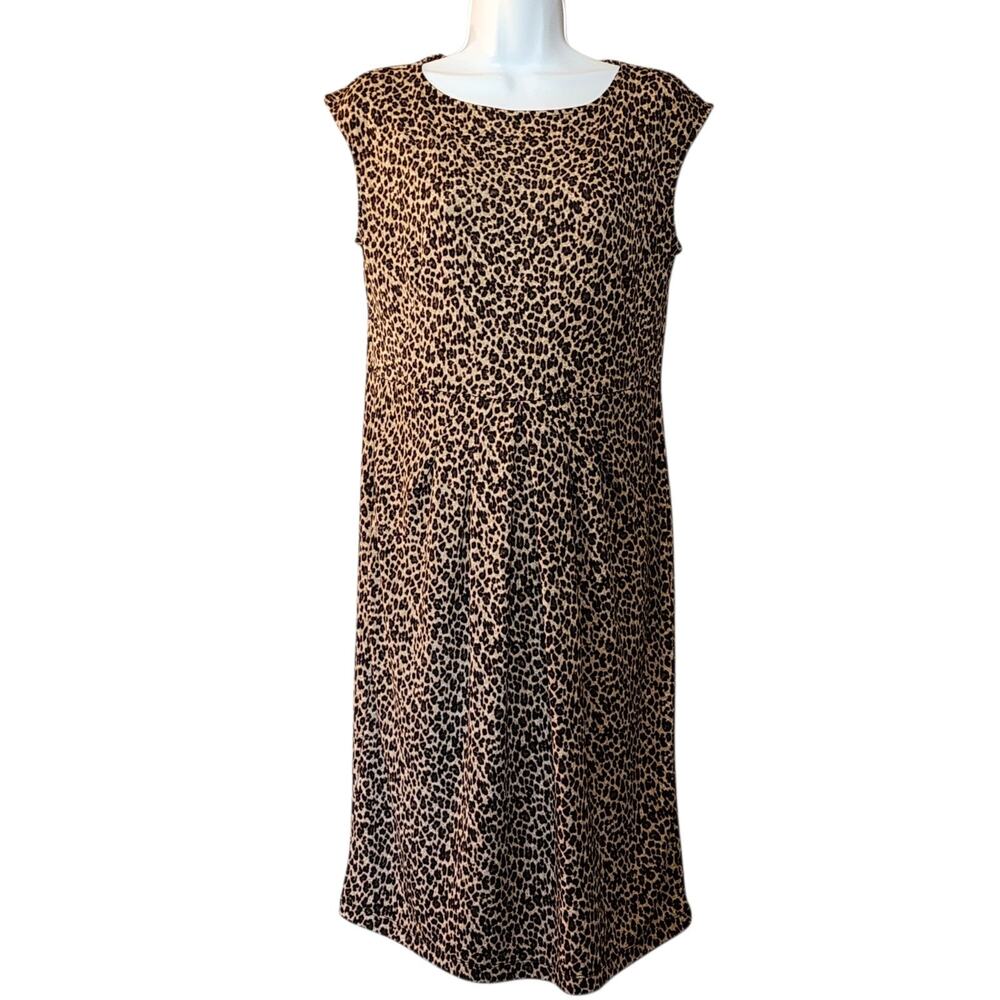 Talbots Womens Dress Size MP Petite Brown Animal Print Sleeveless Pleated